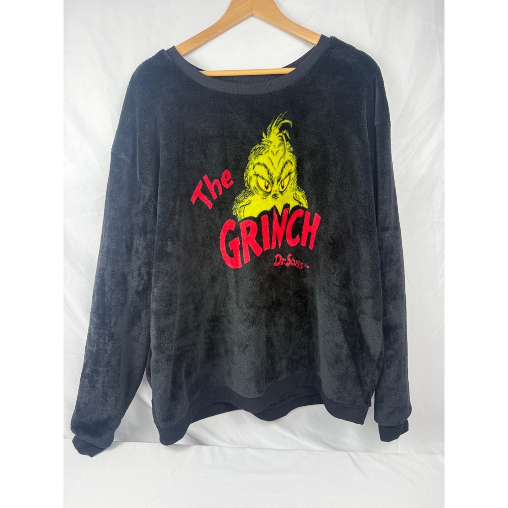 The Grinch XXL Plush Fleece Pullover Sweatshirt Dr. Seuss Black Cozy Lounge